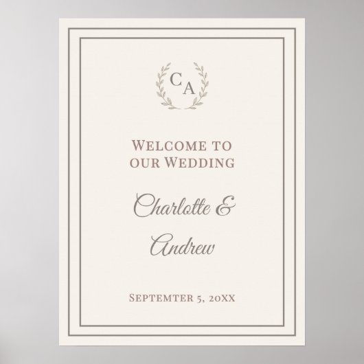 Ivory taupe monogrammed elegant wedding welcome ポスター (正面)