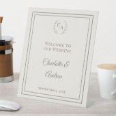 Ivory taupe monogrammed elegant wedding welcome  台座サイン (インサイチュ)