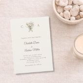Ivory taupe monogrammed floral green wedding 招待状