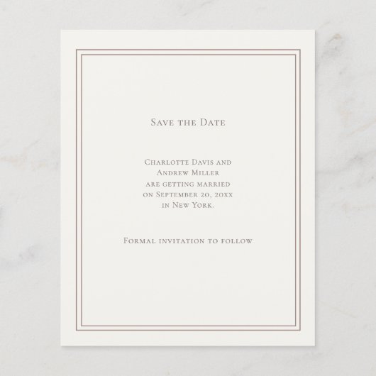 Ivory taupe monogrammed wedding Save the Date チラシ (裏面)