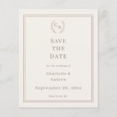 Ivory taupe monogrammed wedding Save the Date チラシ (正面)