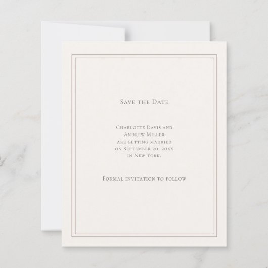 Ivory taupe monogrammed wedding Save the Date Card (裏面)