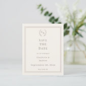 Ivory taupe monogrammed wedding Save the Date Card (スタンド正面)