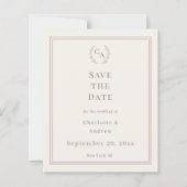 Ivory taupe monogrammed wedding Save the Date Card (正面)