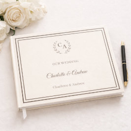 Ivory taupe monogrammed wreath wedding ゲストブック