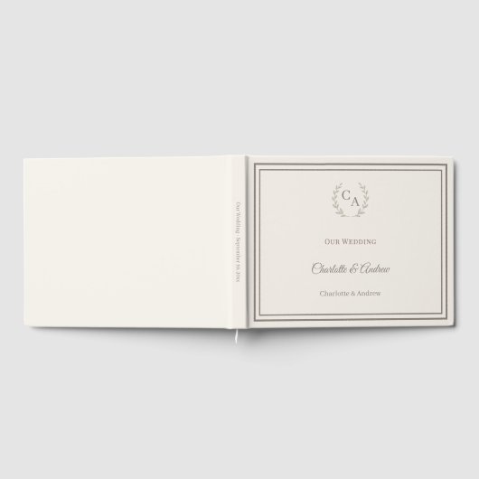 Ivory taupe monogrammed wreath wedding ゲストブック (全面)