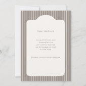 Ivory Taupe Neutral Pinstriped Wedding セーブザデート (裏面)