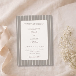 Ivory Taupe Neutral Pinstriped Wedding 招待状