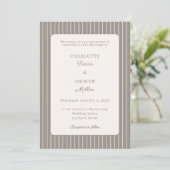 Ivory Taupe Neutral Pinstriped Wedding  招待状 (スタンド正面)