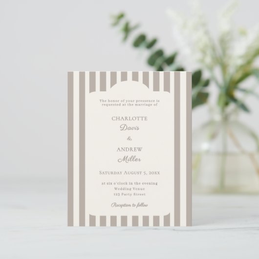 Ivory Taupe Neutral Striped Wedding invitation (スタンド正面)