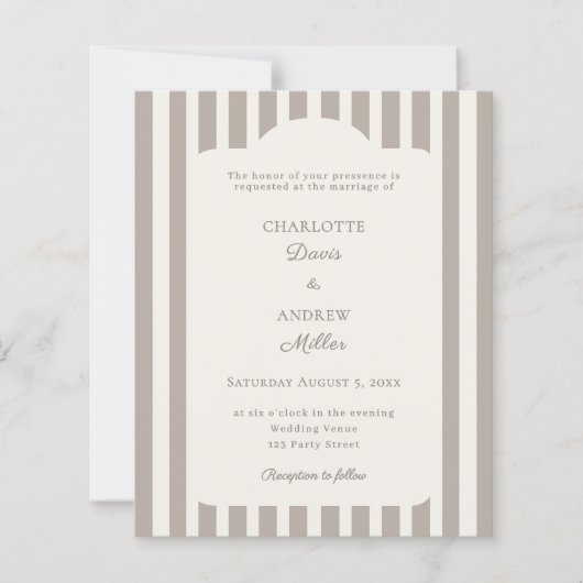 Ivory Taupe Neutral Striped Wedding invitation (正面)