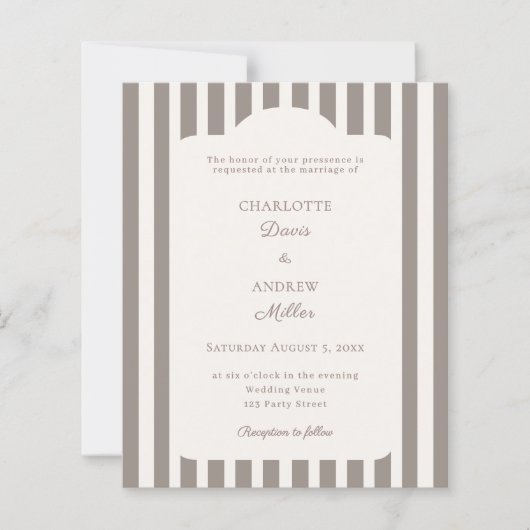 Ivory Taupe Neutral Striped Wedding invitation (正面)
