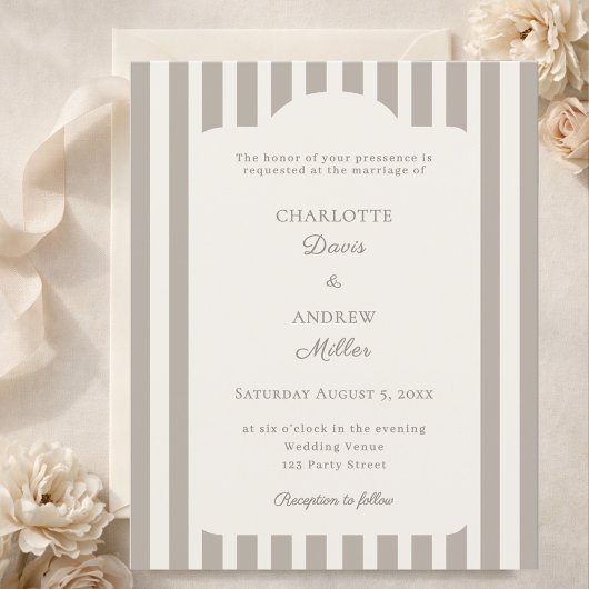 Ivory Taupe Neutral Striped Wedding invitation