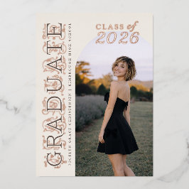 Ivory Taupe Photo Graduation Rose Gold 箔招待状