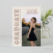 Ivory Taupe Photo Graduation Rose Gold 箔招待状 (立ち正面)