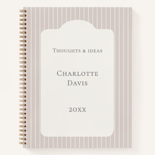 Ivory taupe pinstriped elegant modern ノートブック (正面)