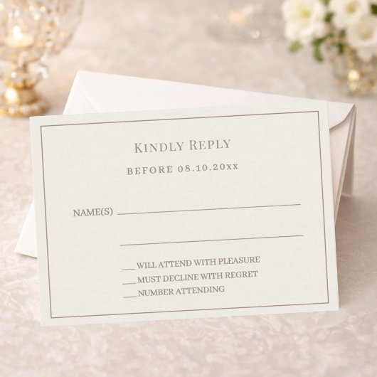 Ivory taupe pinstriped wedding response RSVP ノートカード
