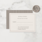 Ivory taupe pinstriped wedding response RSVP ノートカード (正面/裏面インサイチュ)
