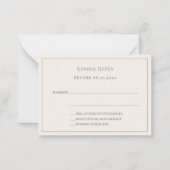 Ivory taupe pinstriped wedding response RSVP ノートカード (正面)
