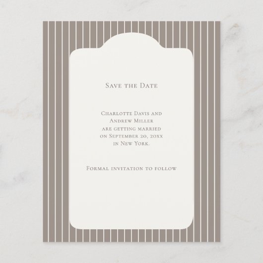 Ivory Taupe Pinstriped Wedding Save the Date チラシ (裏面)