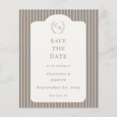 Ivory Taupe Pinstriped Wedding Save the Date チラシ (正面)