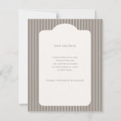 Ivory Taupe Pinstriped Wedding Save the Date Card (裏面)