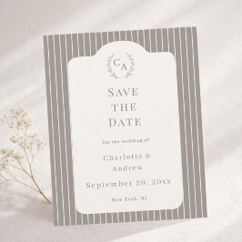 Ivory Taupe Pinstriped Wedding Save the Date Card