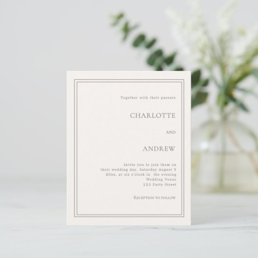 Ivory taupe simple luxury wedding invitation (スタンド正面)