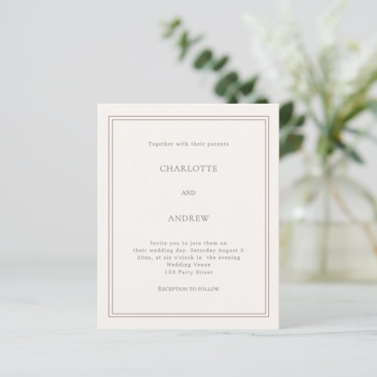 Ivory taupe simple luxury wedding invitation (スタンド正面)