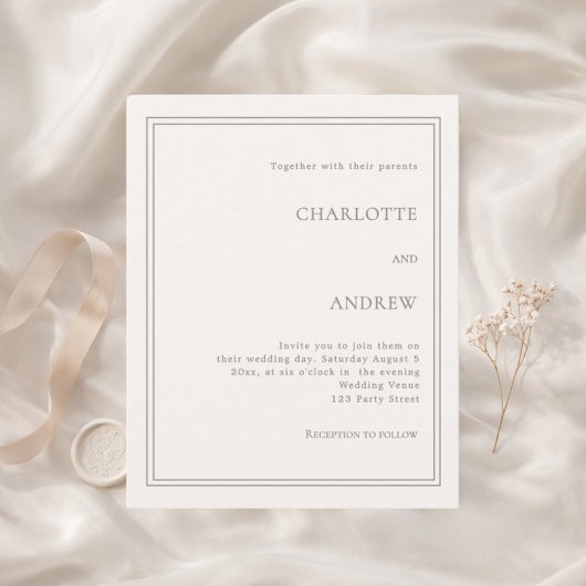 Ivory taupe simple luxury wedding invitation