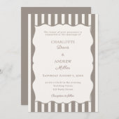 Ivory taupe striped simple wedding 招待状 (正面/裏面)