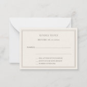 Ivory taupe wedding response RSVP ノートカード (正面)
