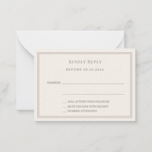 Ivory taupe wedding response RSVP ノートカード (正面)