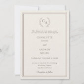 Ivory taupe wreath monogram luxury wedding  招待状 (正面)