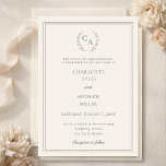 Ivory taupe wreath monogram simple wedding 招待状<br><div class="desc">A soft ivory colored background decorated with a hand drawn crest. Warm taupe colored frames and text. Personalize and your monogram initials, names and details.</div>
