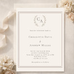 Ivory taupe wreath monogrammed wedding invitation<br><div class="desc">A soft ivory colored background decorated with a hand drawn crest. Warm taupe colored frames and text. Personalize and your monogram initials, names and details.
1 sheet = 1 invitation printed edge to edge.</div>
