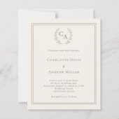 Ivory taupe wreath monogrammed wedding invitation (正面)