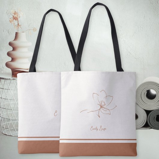 Ivory Terracotta Floral Line Art Minimalist Zen トートバッグ
