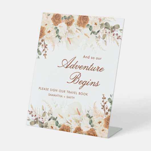 Ivory Terracotta Floral “Our Adventure Begins”  台座サイン (正面)