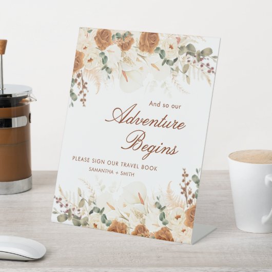 Ivory Terracotta Floral “Our Adventure Begins”  台座サイン (インサイチュ)