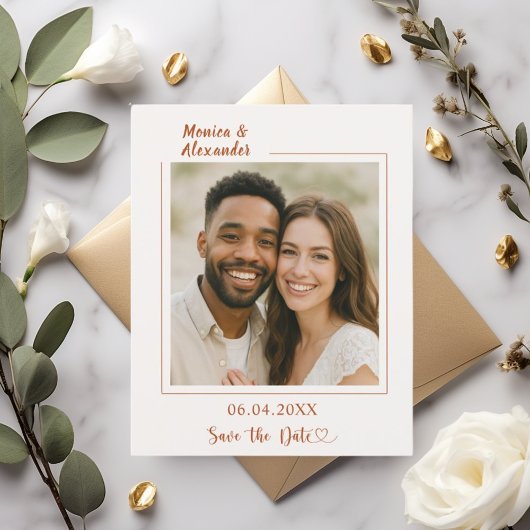 Ivory terracotta photo wedding Save the Date card