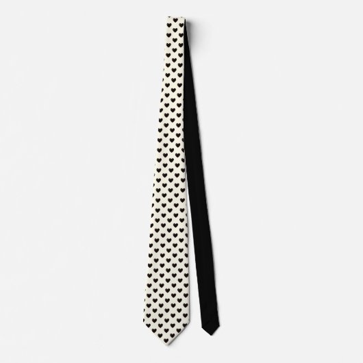 Ivory Tie with Small Black Heart Pattern ネクタイ (正面)