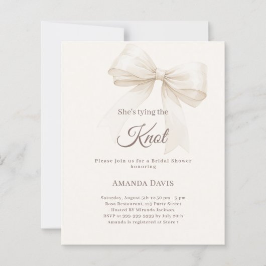 Ivory tying the knot bow Bridal Shower invitation (正面)