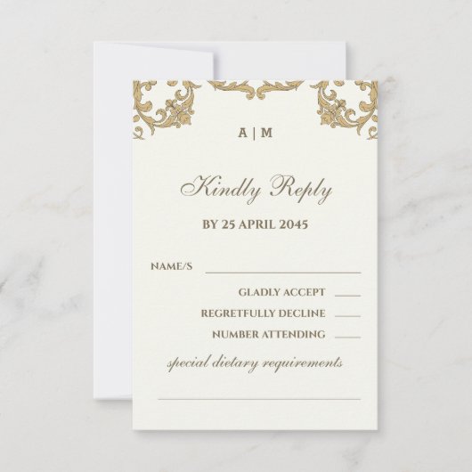 Ivory Victorian Christian Wedding RSVP Card (正面)