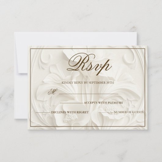 Ivory Vintage Art Nouveau Wedding  出欠カード (正面)