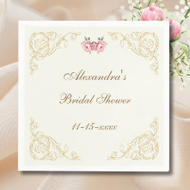 Ivory Vintage Floral Peony Bridal Shower スタンダードカクテルナプキン