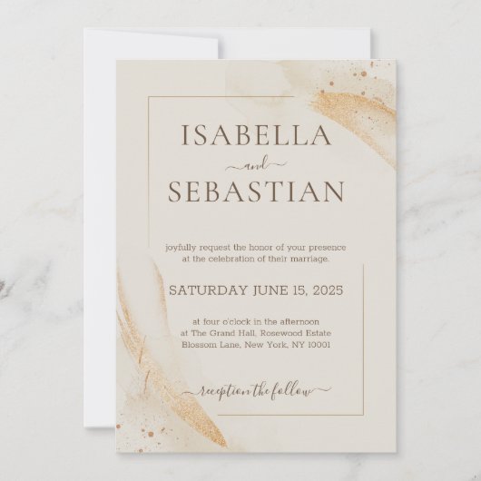 Ivory Watercolor Elegant Wedding 招待状 (正面)