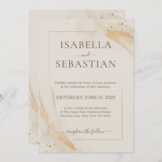 Ivory Watercolor Elegant Wedding 招待状 (正面/裏面)