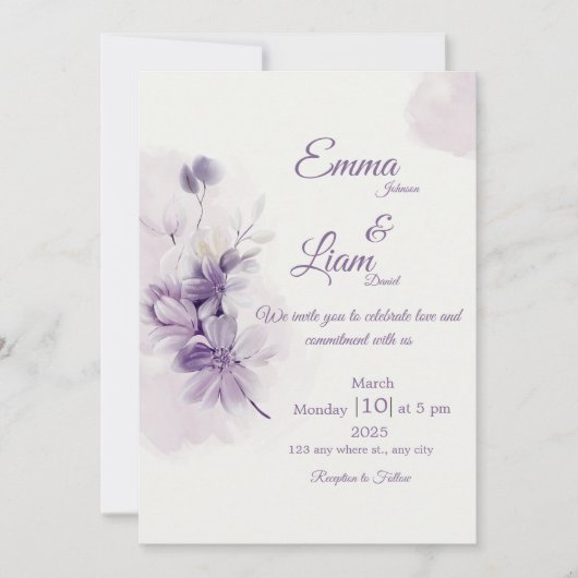 Ivory Wedding Invitation | Mauve Floral Design 招待状 (正面)