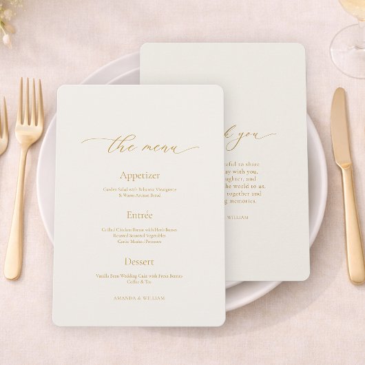 Ivory Wedding Menu with Elegant Calligraphy 招待状